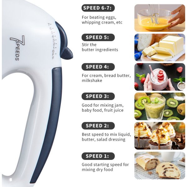 7 Speed Home Kitchen Egg Beater Hand Blender Electric Hand Mixer With Whisk