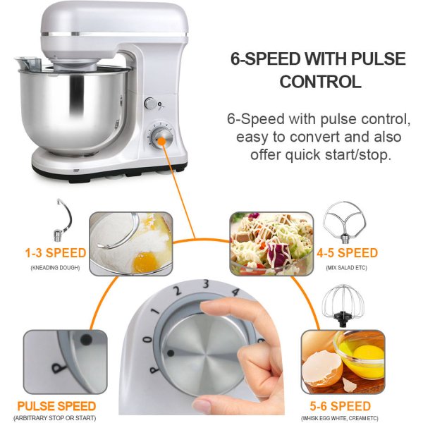 Kitchen Stand Mixer 5QT Bowl 220V Electric Food Mixer 6 Speeds Kitchen Mixer for Daily Use with Egg Whisk Dough Hook Flat Beater