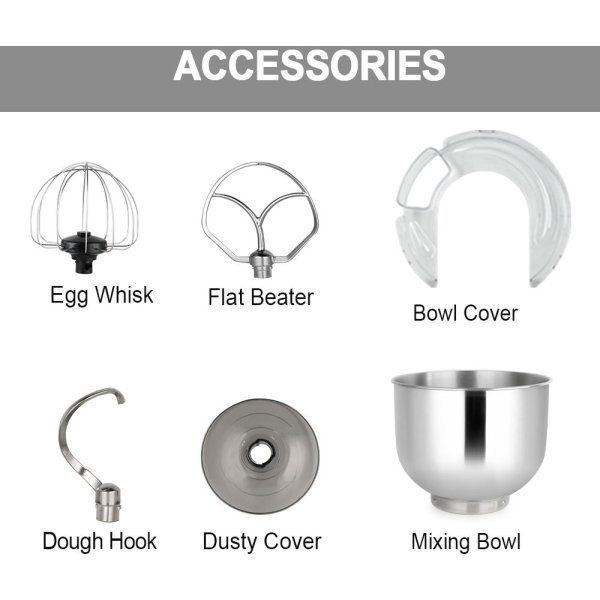 Kitchen Stand Mixer 5QT Bowl 220V Electric Food Mixer 6 Speeds Kitchen Mixer for Daily Use with Egg Whisk Dough Hook Flat Beater