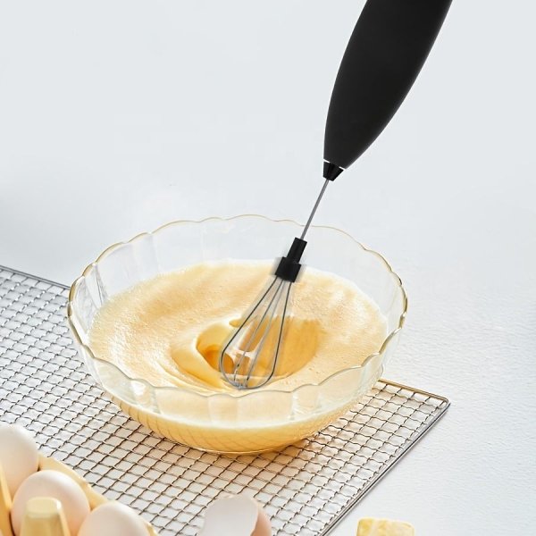 Compact 2-in-1 Handheld Milk Frother Egg Whisk Portable Battery-Powered Mini Blender With Stainless Steel Stand for Coffee