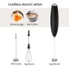 Compact 2-in-1 Handheld Milk Frother Egg Whisk Portable Battery-Powered Mini Blender With Stainless Steel Stand for Coffee