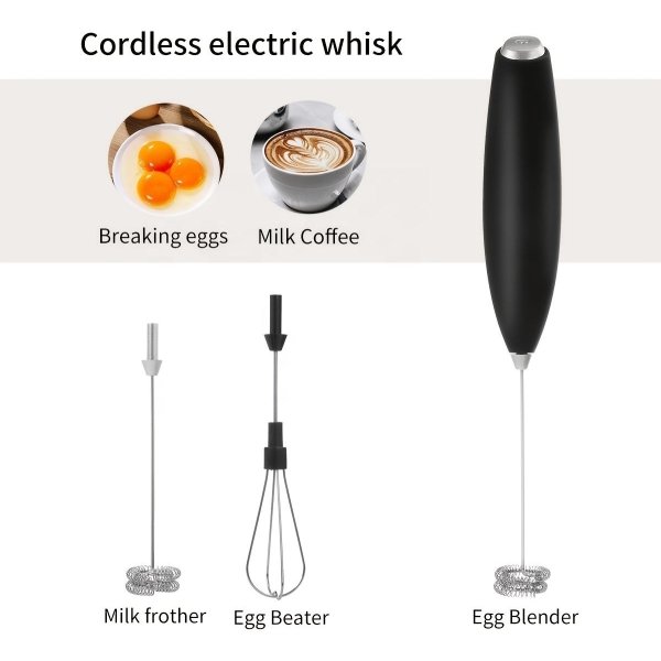 Compact 2-in-1 Handheld Milk Frother Egg Whisk Portable Battery-Powered Mini Blender With Stainless Steel Stand for Coffee